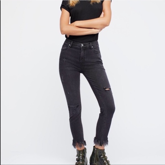 Free People Great Heights Distressed Raw Edge Frayed Busted Knee Skinny Jeans - Picture 2 of 9